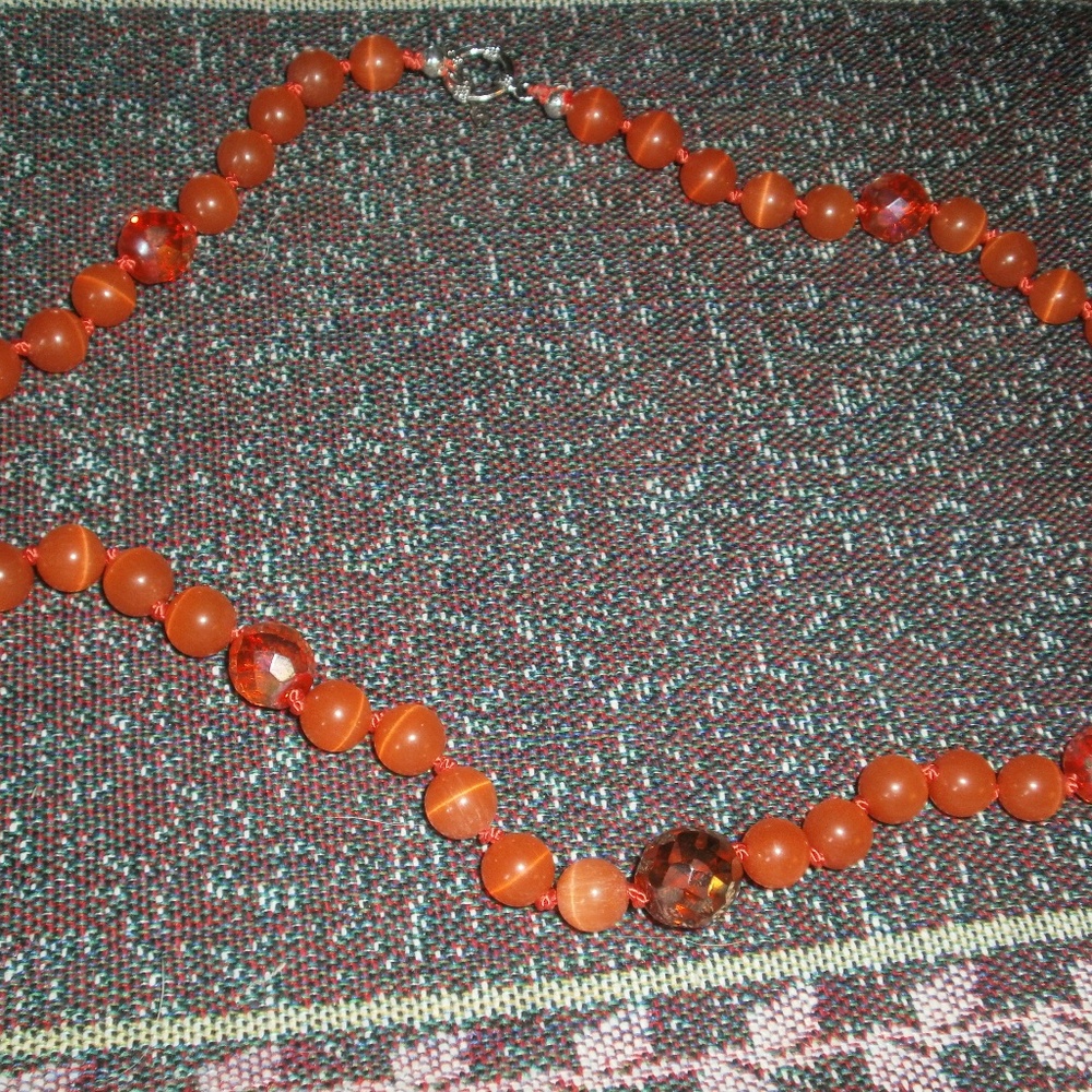 Mexican Opal Bead Necklace w/Crystal Accents